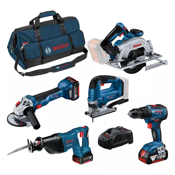 Bosch Combo Kit 5 18V Tools: GSR 18V-55 + GWS 18V-10 + GKS 18V-57-2 + GSA 18V-LI + GST 18V-125 B + 3 4.0 AH Batteries + GAL 1880CV + BAG L (C) Professional
